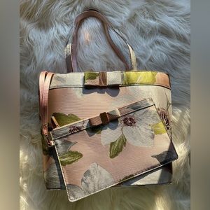 Ted Baker London Cherry Chatsworth Satin Shopper Tote with Clutch in Nude Pink